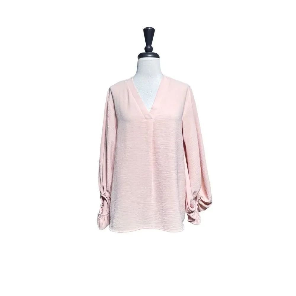 Entro Oversized Boxy 3/4 Sleeve V-Neck Pink Blouse Size Small